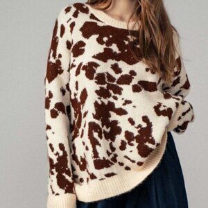 Cow Print Western Sweater - Boho Camo Style NWT Brown & White